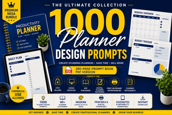 Download 1000 Planner Design Prompts Bundle | AI - Planner design Collection