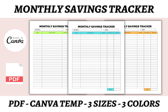 Download Monthly Savings Tracker Canva Template - Month Collection