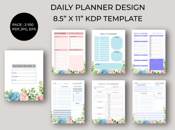 Download Floral Daily Planner Design KDP Interior - Planner design Collection
