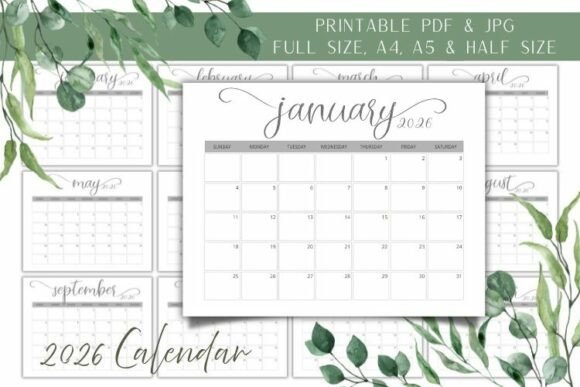 Download 2026 Calendar |12 Month Planner - Month Collection